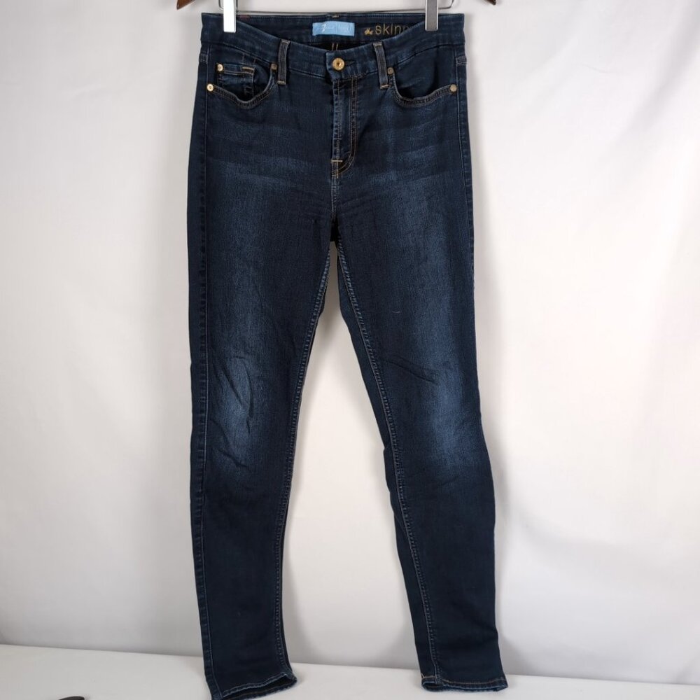 7 For All Mankind Women's B(air) Blue Denim Jeans High Waist Ankle Skinny, US 28